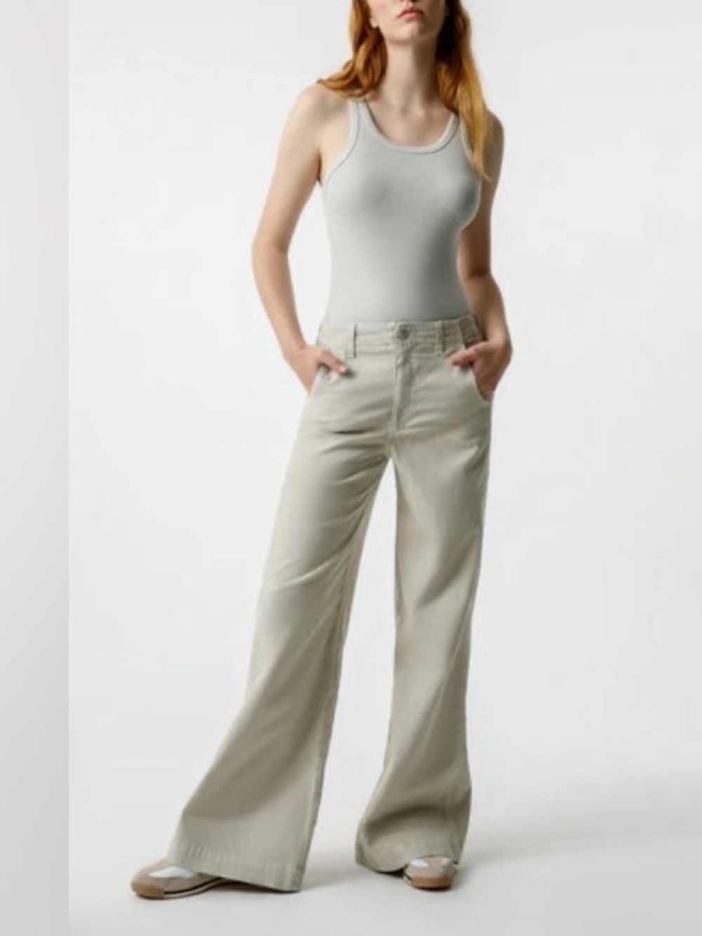 AMO Amazing Edith Wide Leg Stone Trouser Pants Sz 27 NEW (sample)